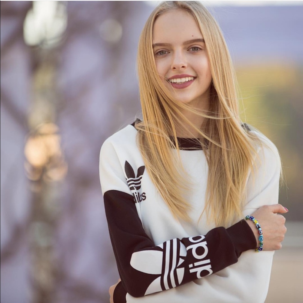 White and Black adidas Crewneck